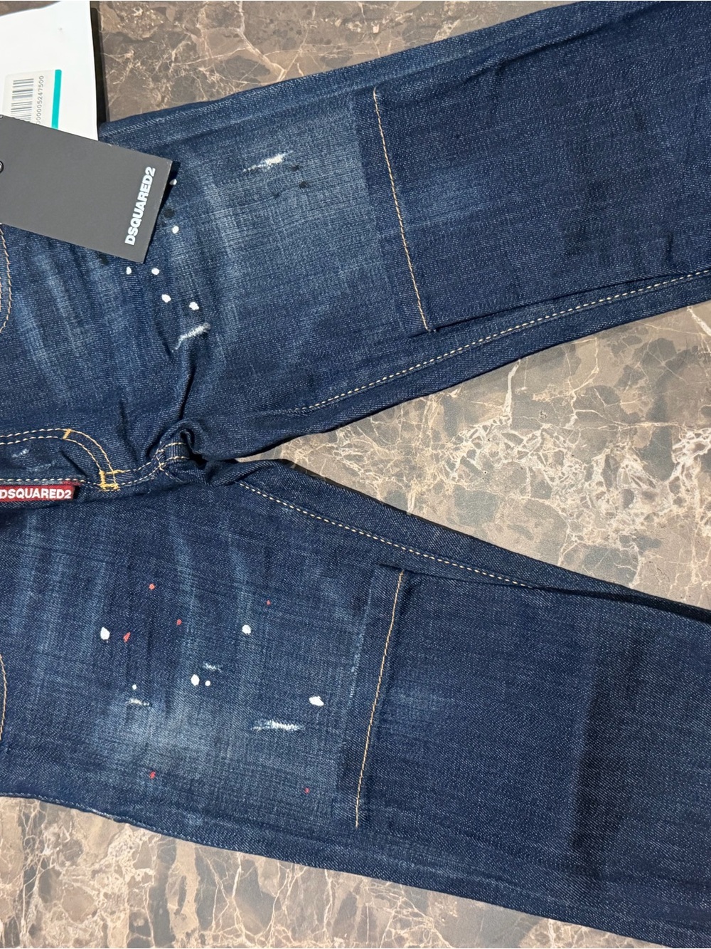 DSQUARED2 kids Dark Blue Distressed Paint-Splatter Jeans